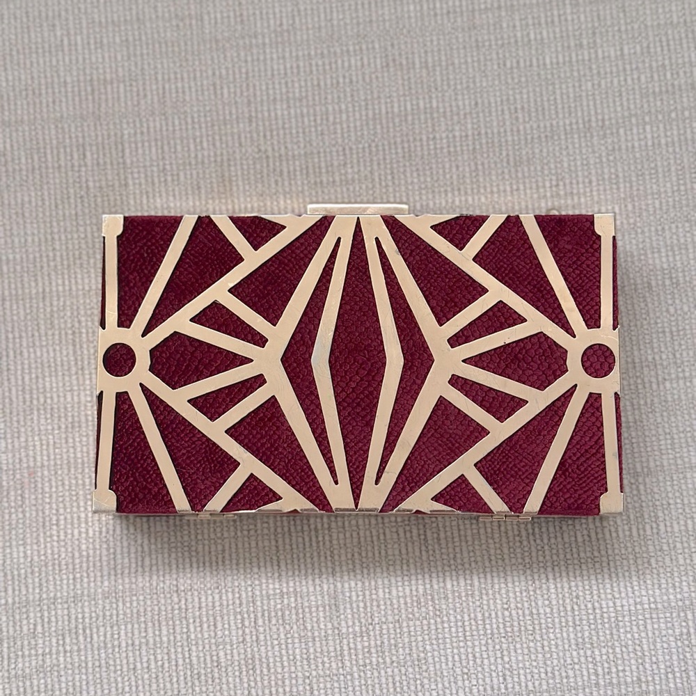 Geometric Burgundy and Gold Clutch
